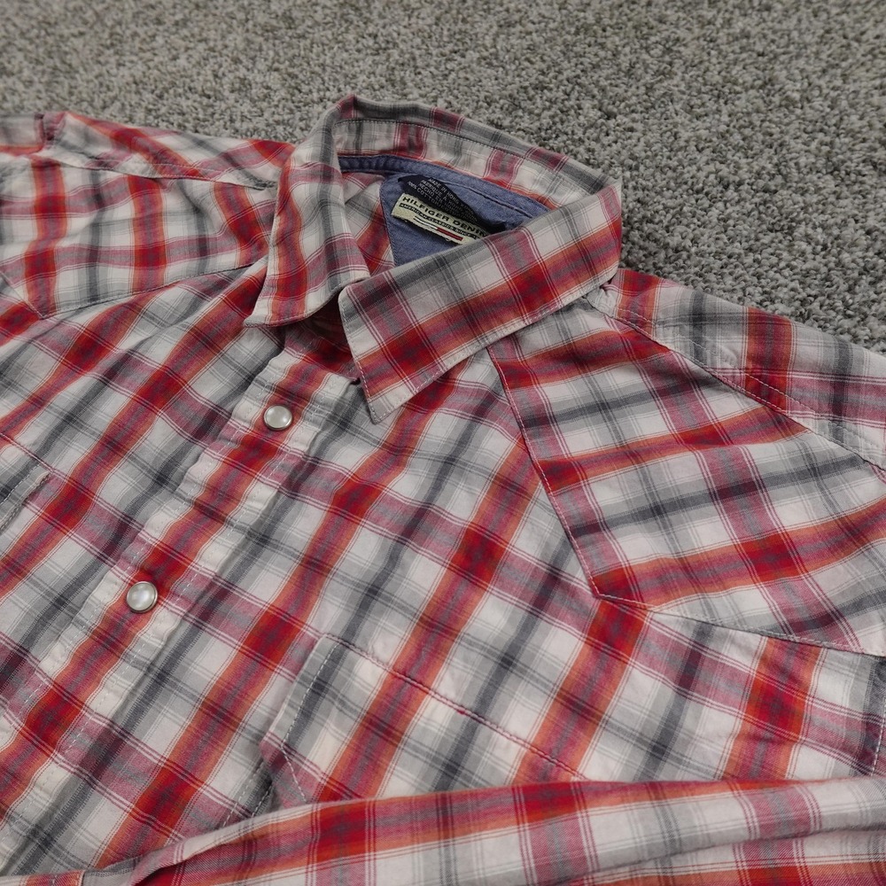 VTG Tommy Hilfiger Shirt‎ Mens XL Red Western Pearl Snap Cowboy Rodeo Ranch Y2K